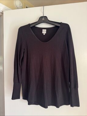 NIC+ZOE Black Scoop Neck Lightweight Long Sleeve Sweater